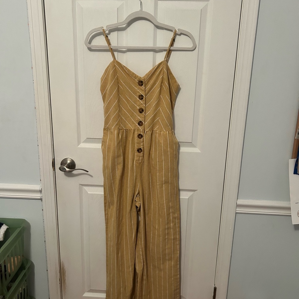 Striped Yellow and White Button Down Jumpsuit